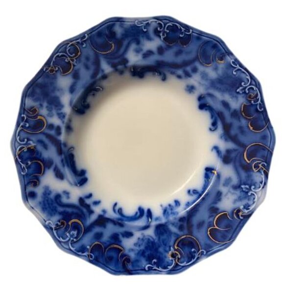 Vintage Grindley Argyle Pattern Flow Blue Bowl with Gold Accents  4 Pieces  VGUC - Picture 4 of 16